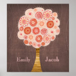 Affiche orange de mur de nom de mariage d'arbre de