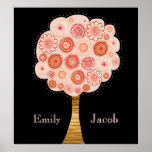 Affiche orange de mur de nom de mariage de l'arbre
