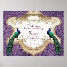 Affiche pourpre de mariage/anniversaire de paon ro