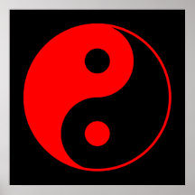 Affiche rouge et noire de symbole de Yin Yang