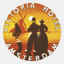 Affiche vintage de voyage, Amsterdam, Hollande Adhésif