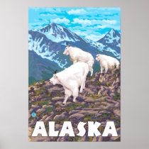 Affiche vintage de voyage de chèvres d'AlaskaMount