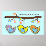 Affiches bleues enceintes mignonnes de birdies