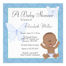 African American Blue Boy Baby Shower Invitation