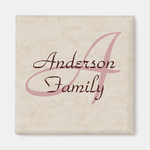 Aimant carré de beige de monogramme (famille)