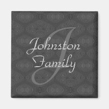 Aimant carré de gris de monogramme (famille)