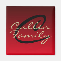 Aimant carré de rouge de monogramme (famille)
