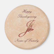 Aimant de la lettre J de monogramme de thanksgivin