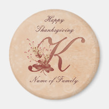 Aimant de la lettre K de monogramme de thanksgivin
