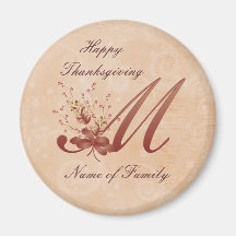Aimant de la lettre M de monogramme de thanksgivin