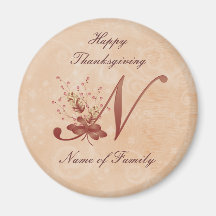 Aimant de la lettre N de monogramme de thanksgivin