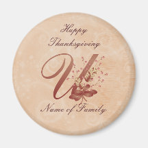 Aimant de la lettre U de monogramme de thanksgivin