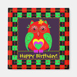 Aimant mignon d'anniversaire avec le hibou mignon 