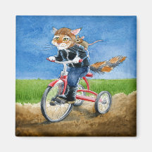 Aimant mignon et drôle de tricycle d'équitation de