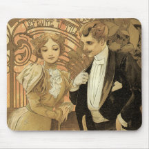 Amour vintage Romance, art Nouveau, Alphonse Mucha Tapis De Souris