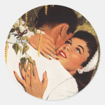 Amour vintage Romance, couple dans une étreinte af Autocollant Rond