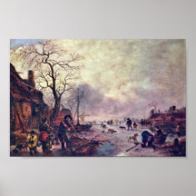 Amusement sur la glace par Ostade Isaac Van (meill Posters