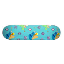Anges dans le bleu - flocons de neige et trompette skateboard