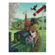 animaux de bande dessinée appréciant un voyage en  carte postale