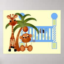Animaux de bébé bleu avec le décor de mur de huche affiches