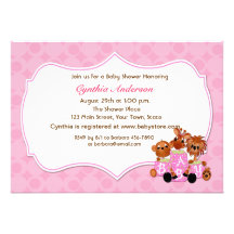 Animaux de bébé, rose, invitation de baby shower