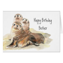 Animaux mignons d'aquarelle d'anniversaire de frèr carte de vœux
