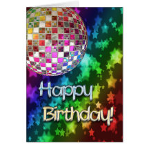 Anniversaire avec la boule de disco et l'arc-en-ci carte de vœux