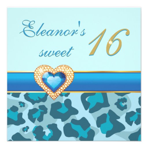 Anniversaire bleu de coeur de bijou de léopard de  cartons d'invitation