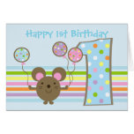 Anniversaire bleu de souris de ballon joyeux ęr carte de vœux