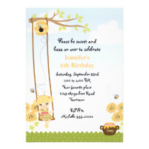 Anniversaire blond d'abeille de miel de filles invitations