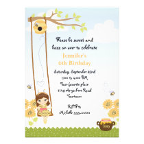 Anniversaire d'abeille de miel de filles invitations