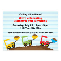 Anniversaire de chantier de construction d'enfants faire-part personnalisé