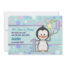 Anniversaire de garçon de Cutie- de pingouin premi Invitations Personnalisées