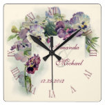Anniversaire de mariage pourpre de pensées horloge murale