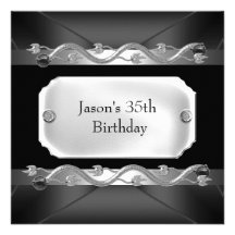 Anniversaire des hommes d'argent de noir de chrome faire-part personnalisé