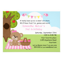 Anniversaire du pique-nique de la fille d'ours de  invitations
