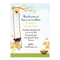 Anniversaire ethnique d'abeille de miel de filles invitations
