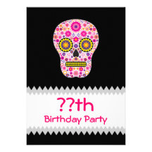 Anniversaire mexicain rose de crâne de sucre faire-part personnalisables