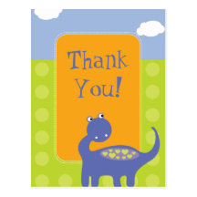 Anniversaire pourpre de dinosaure avec le Merci de Carte Postale