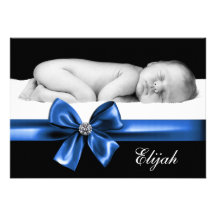 Annonces bleues noires de naissance de photo de bé cartons d'invitation