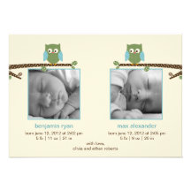 Annonces jumelles de naissance de hiboux (garçons  bristols