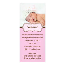 Annonces roses et brun chocolat de naissance de ph invitations personnalisées