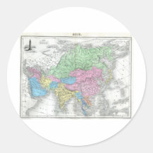 Antiek Kaart van circa 1800s van Azië Ronde Stickers