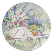 Antiek Vintage Kruiwagen met Bloemen in Tuin Party Bord