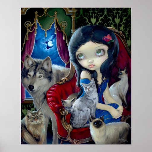 Appel du loup de chat d'IMPRESSION d'ART de nuit g Affiche