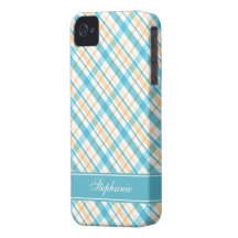 Aqua et motif jaune de plaid étui iPhone 4