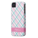 Aqua et motif rose de plaid coques iPhone 4
