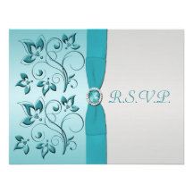 Aqua IMPRIMÉ de RUBAN, carte argentée de Quinceane Invitations Personnalisées
