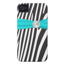 Aqua met monogram, Zwarte, Witte Gestreepte Gestre iPhone 4 Covers