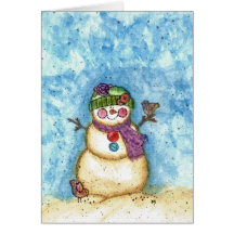 aquarelle de carte de Noël de bonhomme de neige